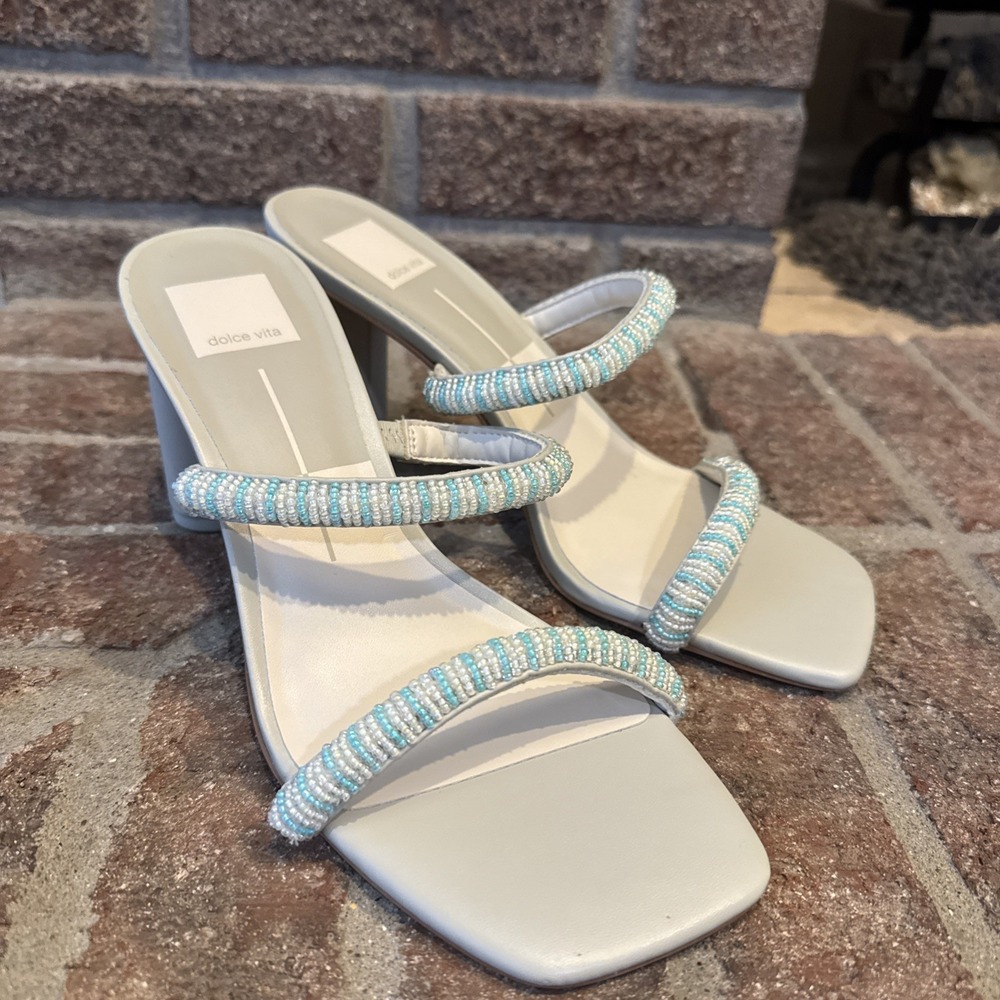 Dolce Vita Womens Nolah Beaded Sandals Mint Multi Leather Block Heel Slides 8.5
